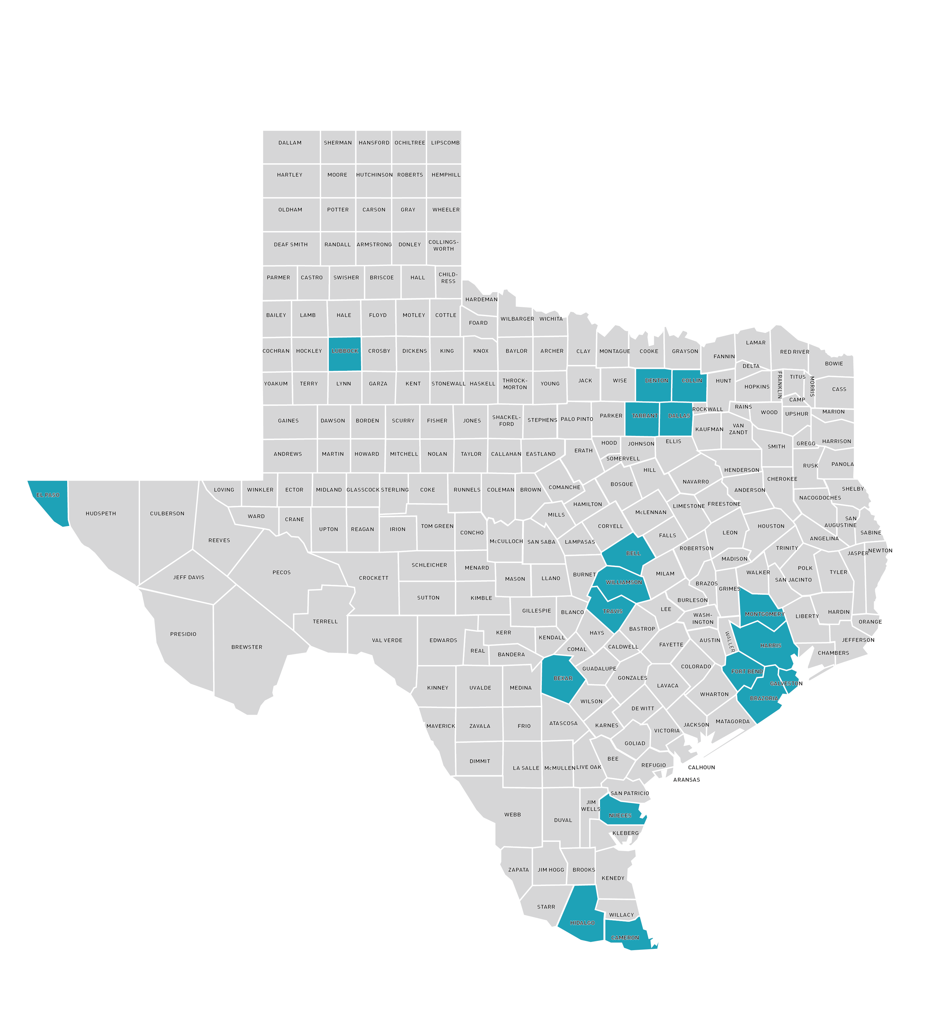 Map of Texas Counties
