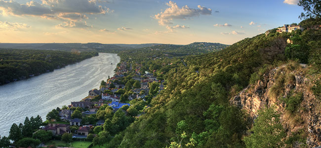 Scenic view from Mount Bonnell at Sunset