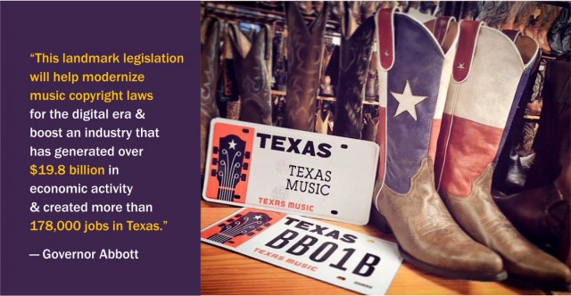 Gov Abbott graphic and quote about passage of Music Modernization Act