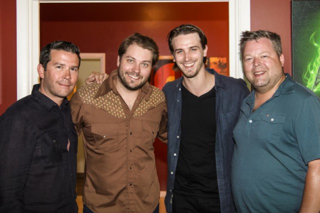 Brendan Anthony of the Texas Music Office (far left) gathers for a photo with artists Rob Baird and Troy Cartwright and BMI’s Bradley Collins at the Key West Theater during Key West Songwriters Festival on May 11, 2018, in Key West, Florida.