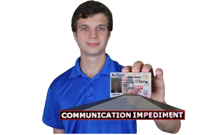 Samuel Allen showing his driver license stating communication impediment