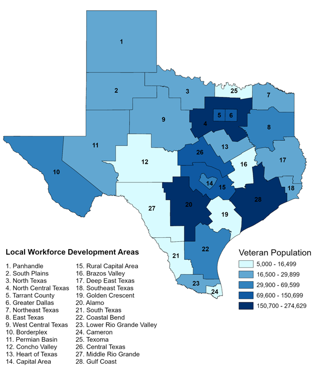 Veterans in Texas by LWDA. Click the map to view more.