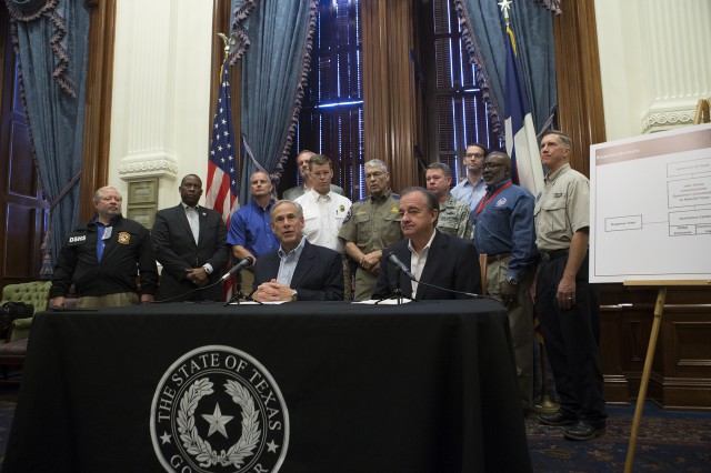 Governor Abbott, Chairman John Sharp, and State Agency heads announce the Governor's Commission to Rebuild Texas.