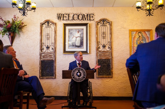 Governor Abbott gives remarks at Montelongo's Mexican Restaurant in Lubbock, Texas.